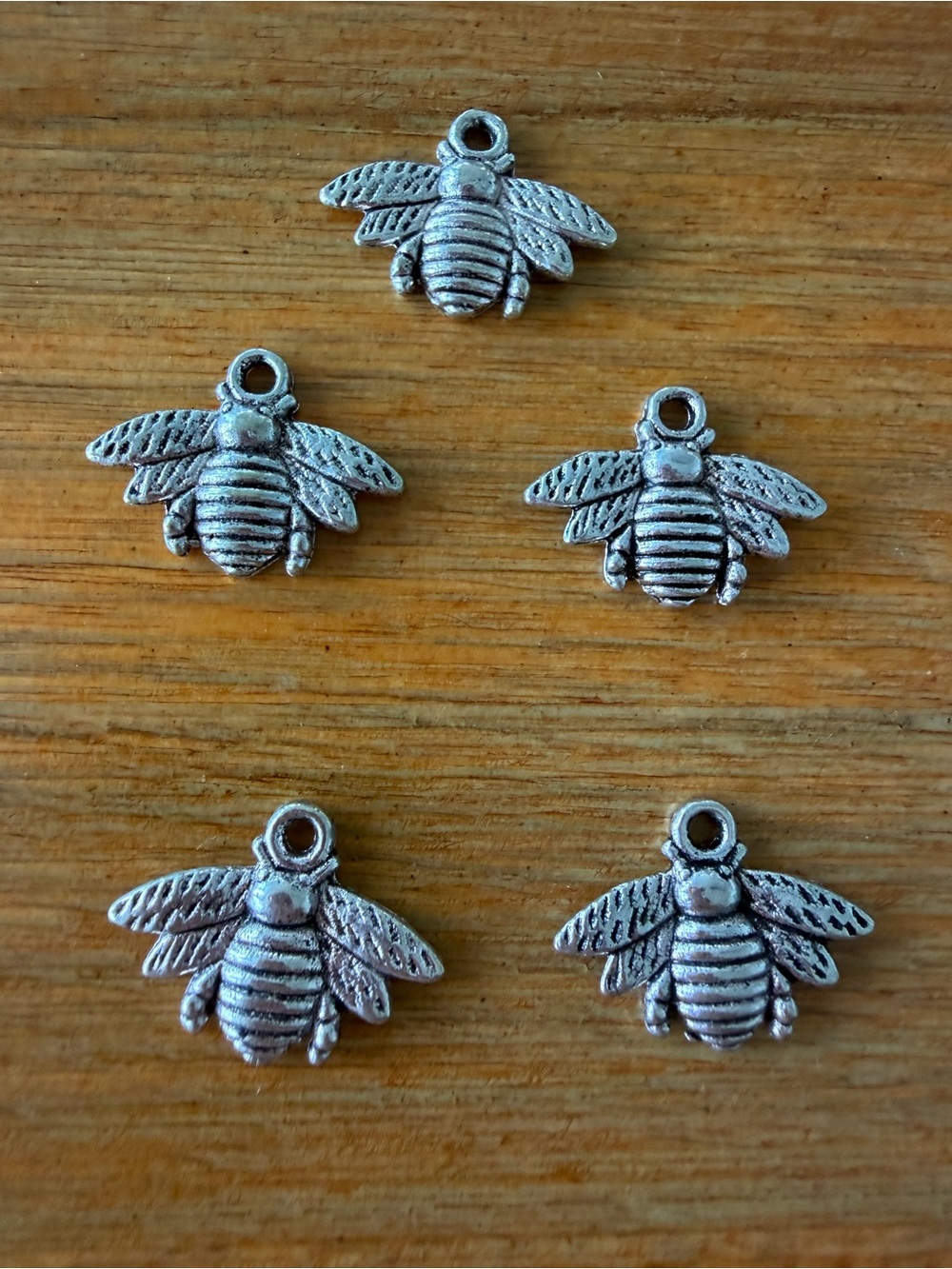 5 Silver Tone Metal Bee Charms for Jewelry Craft Making